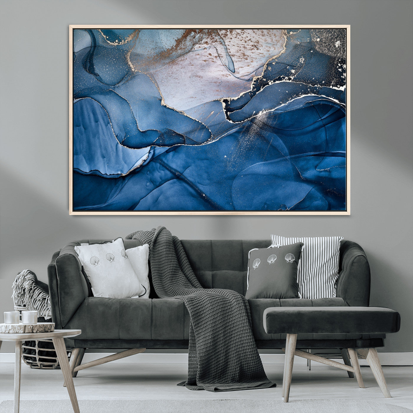 -Abstract Blue Gold Fluid Art Wall Decor – Modern Canvas Print, Elegant Home & Office Wall Art, Stylish Living Room or Bedroom Decoration