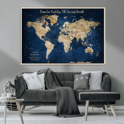56122A-MGV-CV-36X24-Push Pin World Map Canvas Print – Framed Wall Art for Couples to Track Their Travels – Anniversary Gift or Home Adventure Decor - H2-Orj
