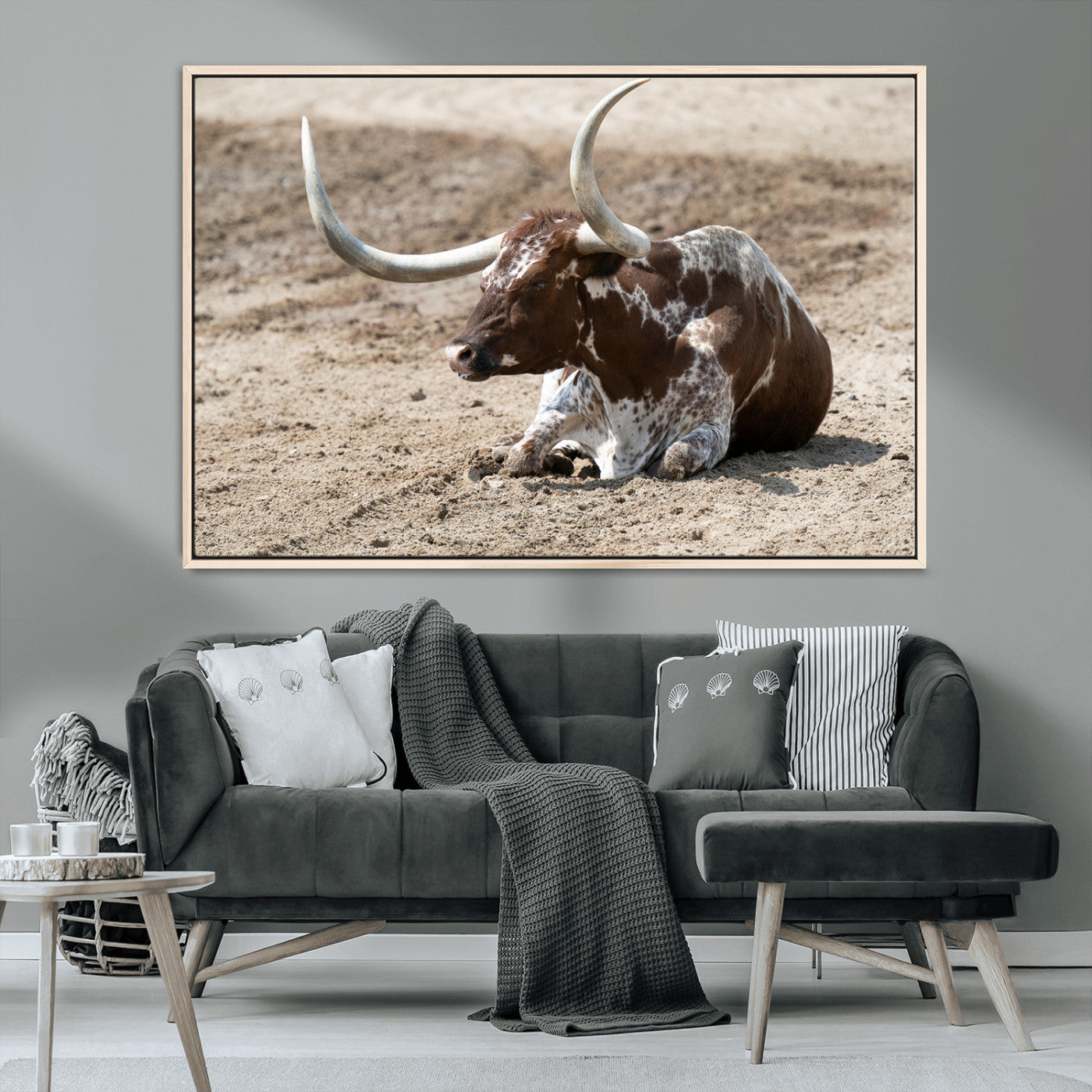 Texas Longhorn Wall Art Canvas Print, Framed Country Living Art Picture Print, Farmhouse Aesthetic Perfect Western Rustic Decor Artwork