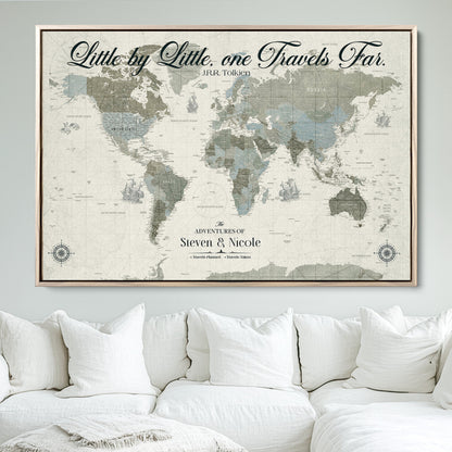 72081300-MGV-FC-36X24_Natural-Custom Push Pin World Map Wall Canvas Print – Personalized Travel Tracker with Pins – Framed Large Multi-Size Canvas for Home Office Decor - H18