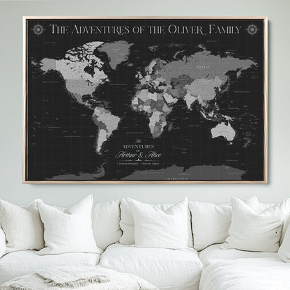 58711315-MGV-CV-36X24-Custom Push Pin World Map Wall Canvas Print – Personalized Travel Tracker with Pins – Framed Large Multi-Size Canvas for Home Office Decor