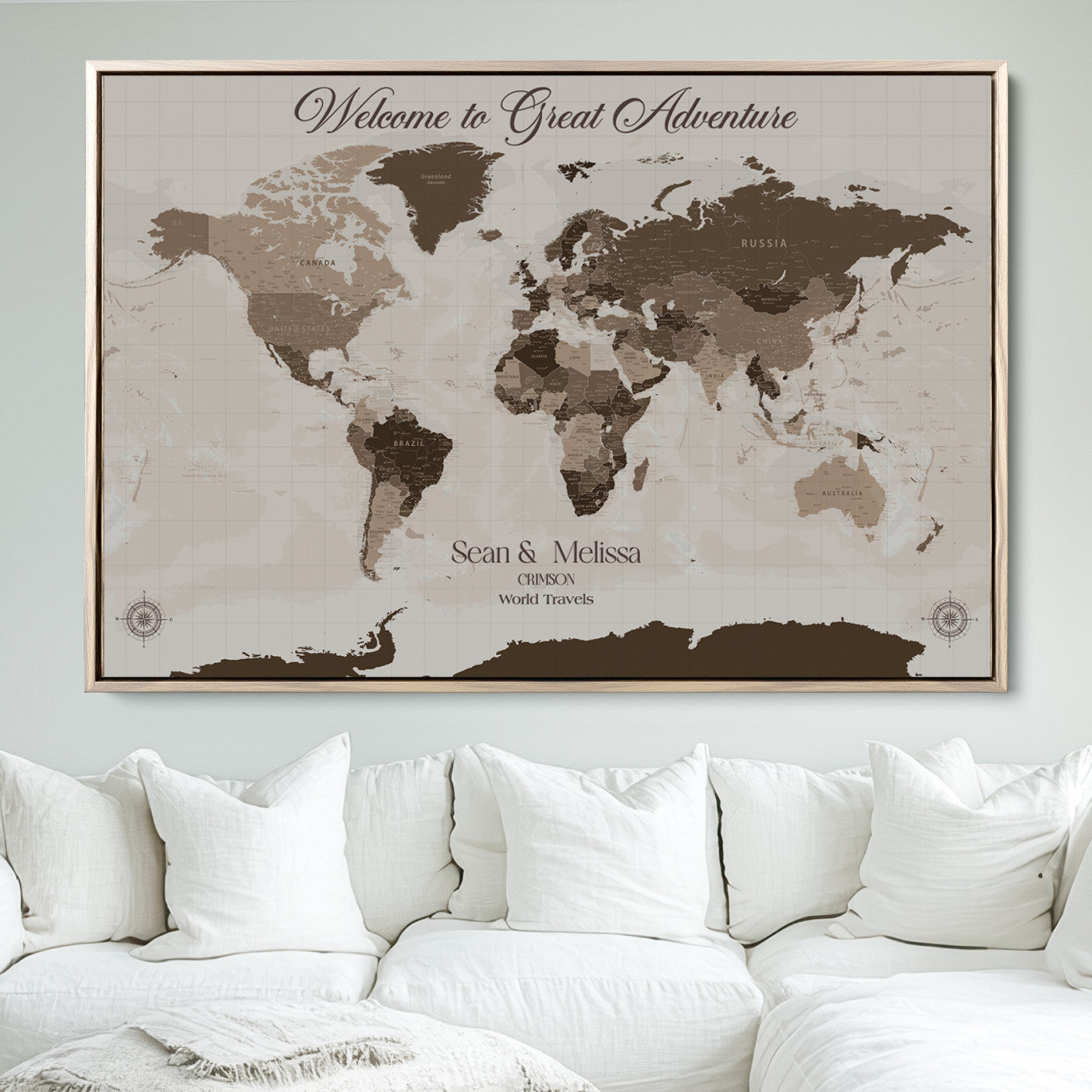 49871705-MGV-FC-36X24_Natural-Push Pin Customize World Map Wall Canvas Print – Personalized Travel Tracker with Pins – Custom Wall Art Canvas for Home Office Decor