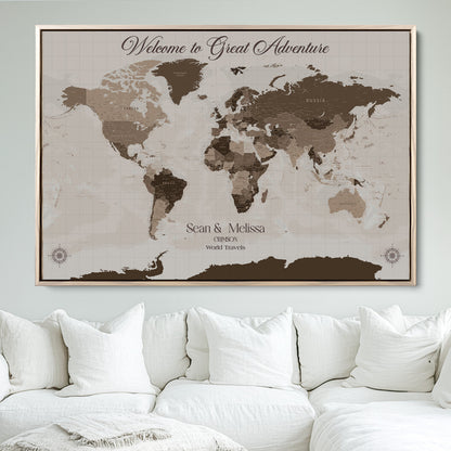 49871705-MGV-FC-36X24_Natural-Push Pin Customize World Map Wall Canvas Print – Personalized Travel Tracker with Pins – Custom Wall Art Canvas for Home Office Decor