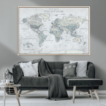 Custom Push Pin World Map Wall Canvas Print – Personalized Travel Tracker with Pins – Framed Custom Quotie Canvas for Home Office Decor