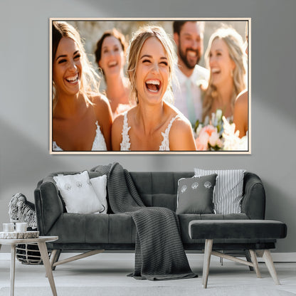 MGV-FC-36X24 - Joyful Wedding Wall Art – Laughing Bride and Bridesmaids Canvas Print, Romantic Celebration Photography Decor for Bedroom, Living Room, or Wedding Gift