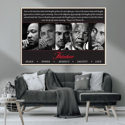 Monochrome canvas of iconic Black leaders with a powerful quote, perfect for modern spaces with a cultural or motivational theme.