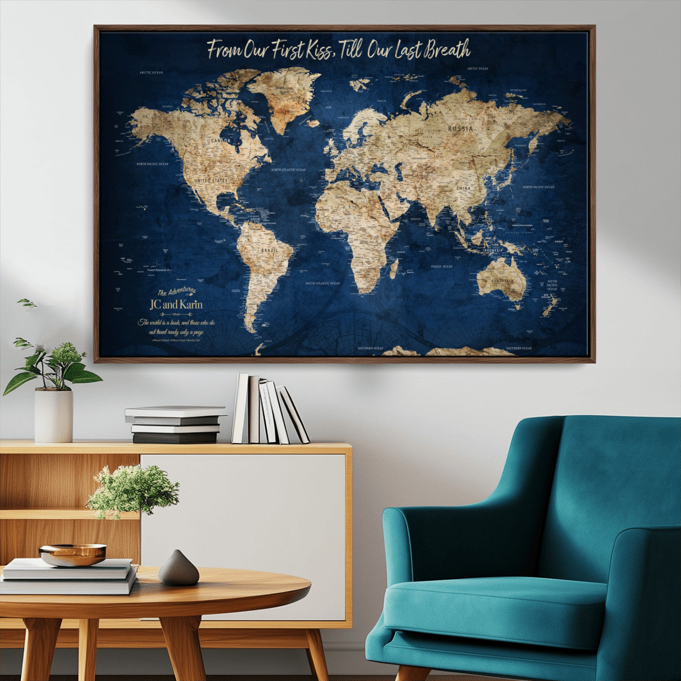 56122A-MGV-FC-36X24_Walnut-Push Pin World Map Canvas Print – Framed Wall Art for Couples to Track Their Travels – Anniversary Gift or Home Adventure Decor - H2-Orj