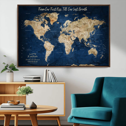 56122A-MGV-FC-36X24_Walnut-Push Pin World Map Canvas Print – Framed Wall Art for Couples to Track Their Travels – Anniversary Gift or Home Adventure Decor - H2-Orj