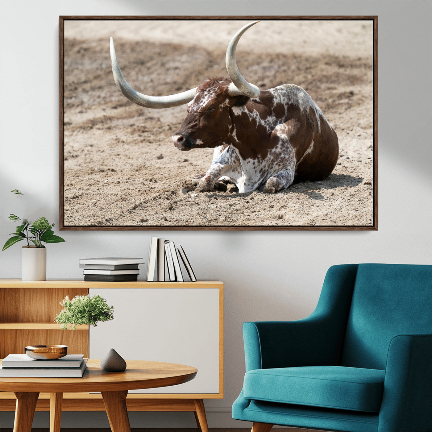 Texas Longhorn Wall Art Canvas Print, Framed Country Living Art Picture Print, Farmhouse Aesthetic Perfect Western Rustic Decor Artwork