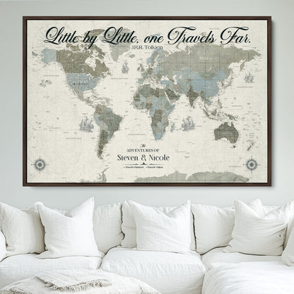 72081300-MGV-FC-36X24_Walnut-Custom Push Pin World Map Wall Canvas Print – Personalized Travel Tracker with Pins – Framed Large Multi-Size Canvas for Home Office Decor - H18