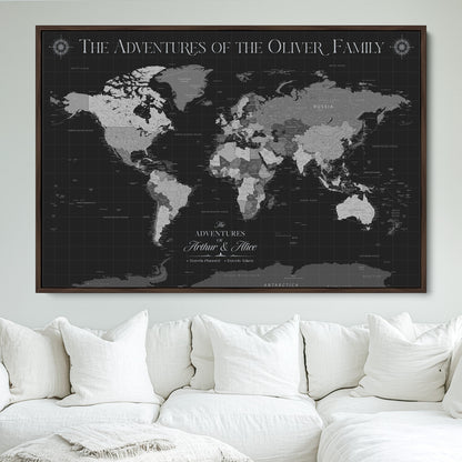 58711315-MGV-CV-36X24-Custom Push Pin World Map Wall Canvas Print – Personalized Travel Tracker with Pins – Framed Large Multi-Size Canvas for Home Office Decor