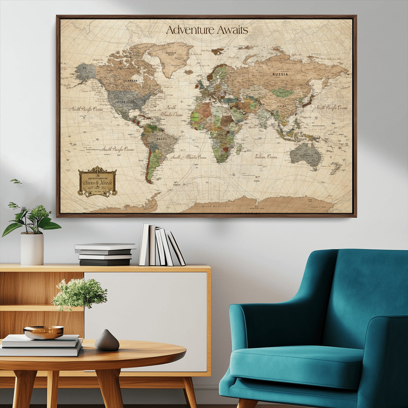 Custom Push Pin World Map Wall Canvas Print – Personalized Travel Tracker with Pins – Framed Custom Quotie Canvas for Home Office Decor