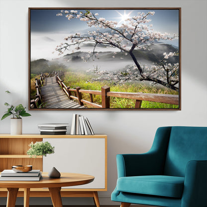 Sakura Cherry Blossom Pathway Canvas Wall Art – Tranquil Walk Through Blossoming Nature – Ready to Hang