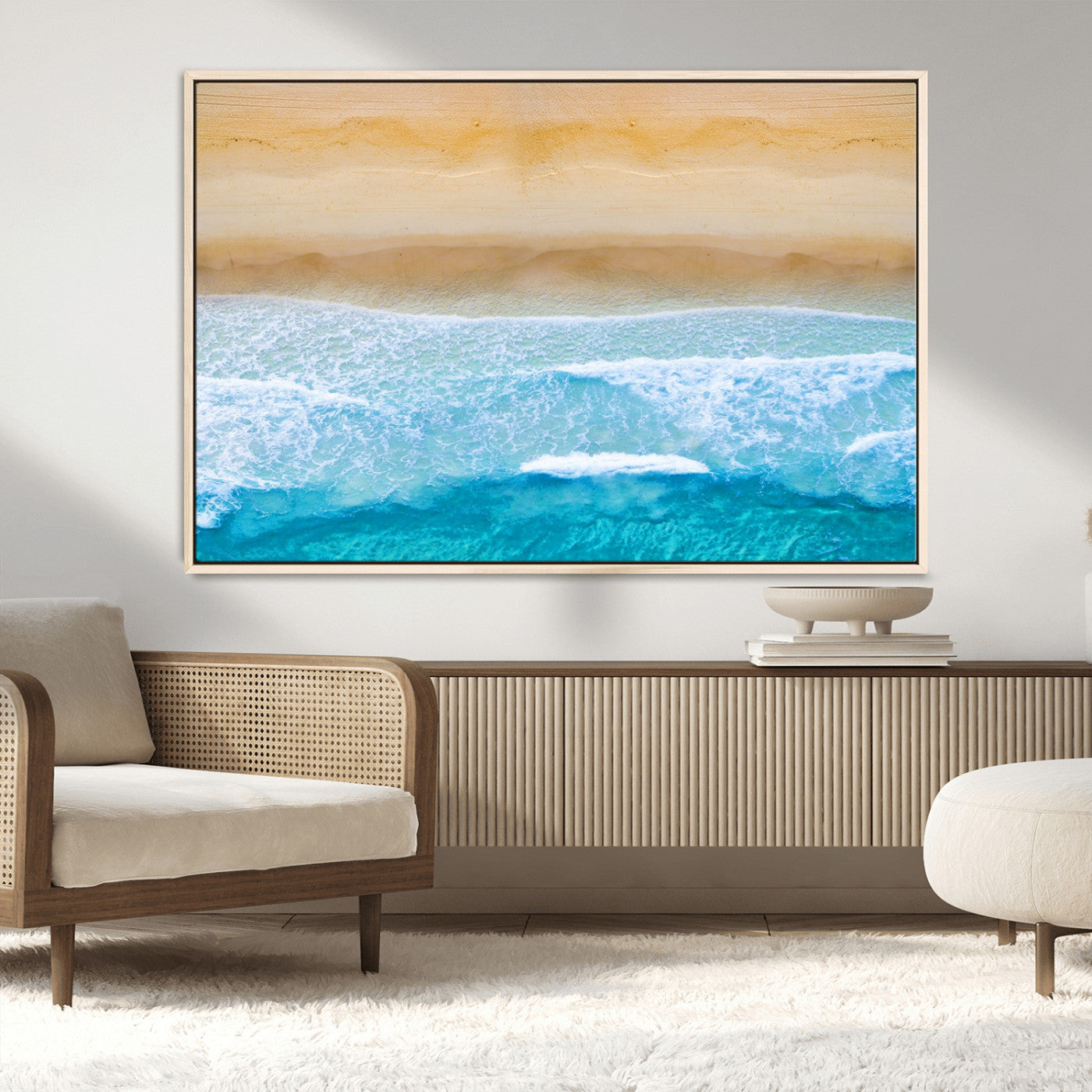 -Aerial Beach Wall Art – Serene Ocean Waves & Sandy Shore Canvas Print, Coastal Home Decor for Living Room, Bedroom or Office