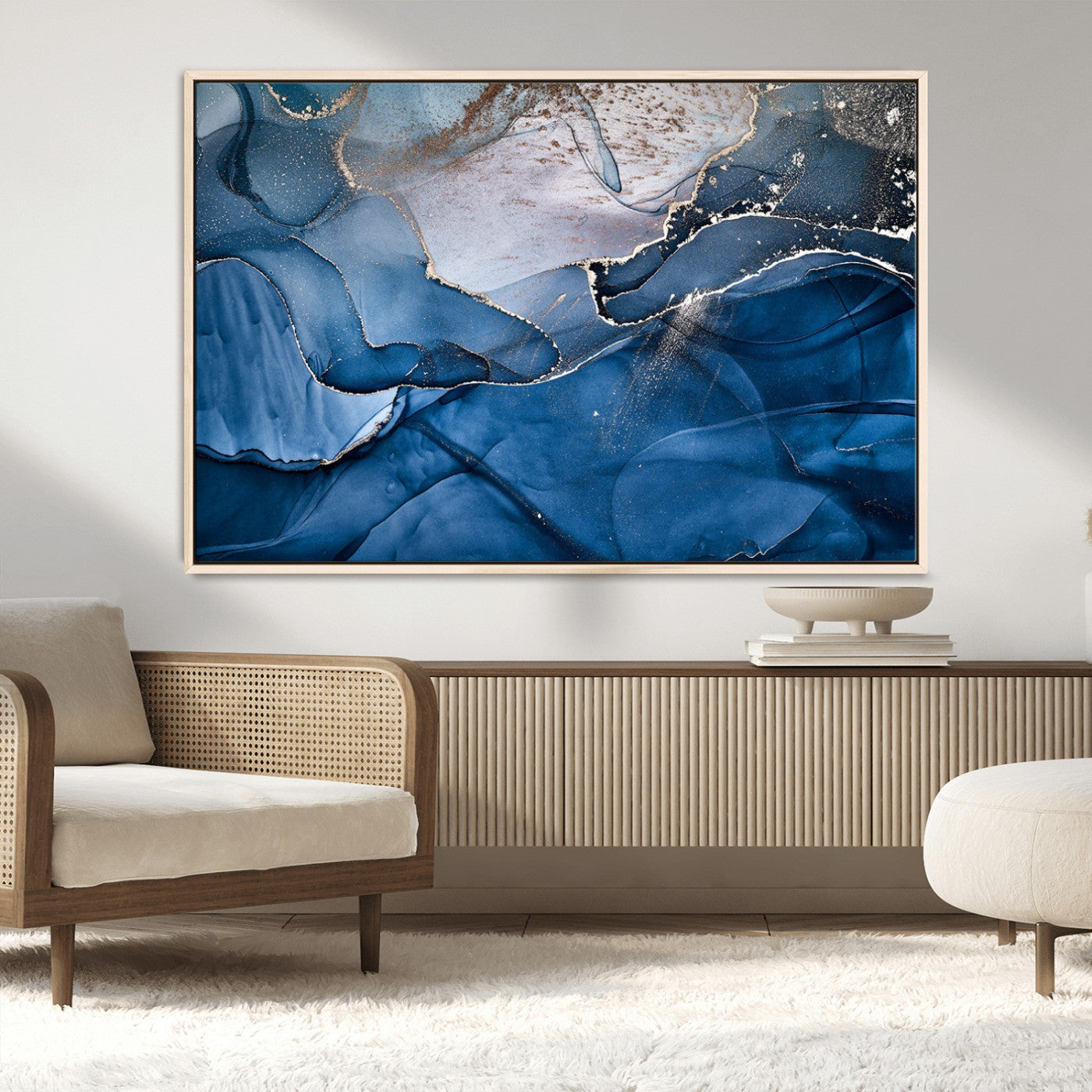-Abstract Blue Gold Fluid Art Wall Decor – Modern Canvas Print, Elegant Home & Office Wall Art, Stylish Living Room or Bedroom Decoration