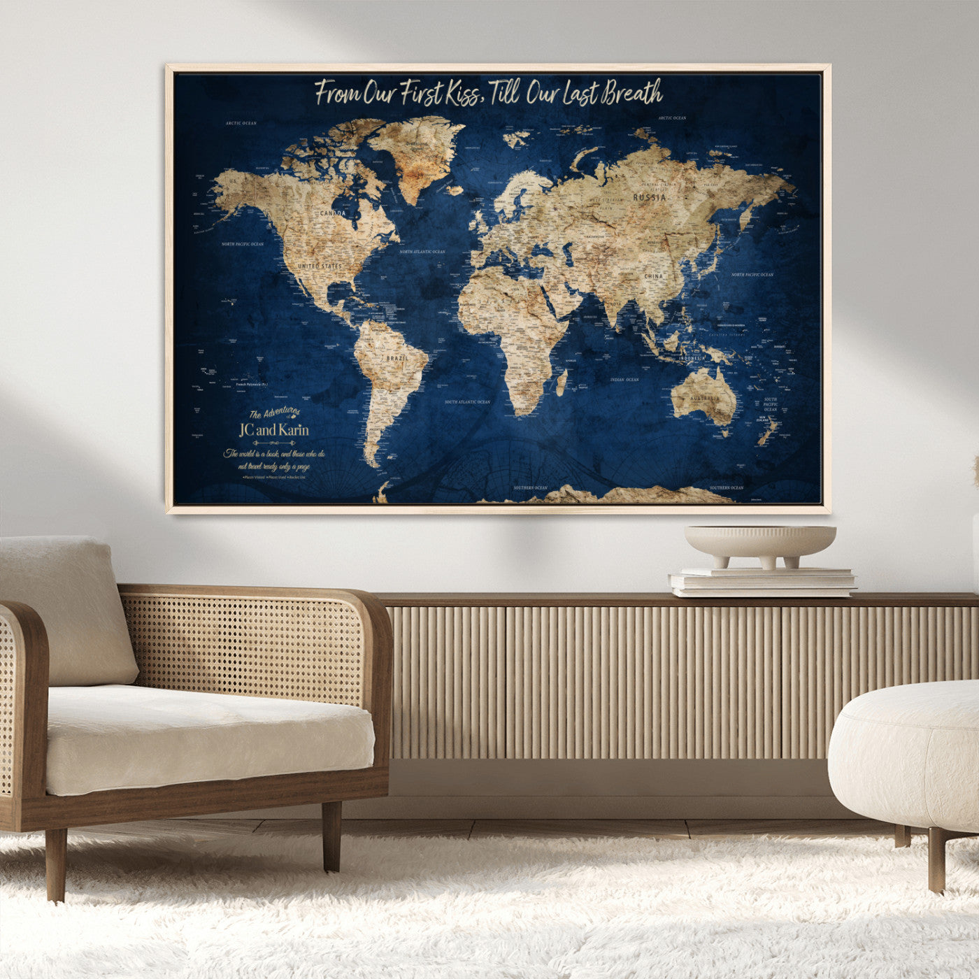 56122A-MGV-CV-36X24-Push Pin World Map Canvas Print – Framed Wall Art for Couples to Track Their Travels – Anniversary Gift or Home Adventure Decor - H2-Orj