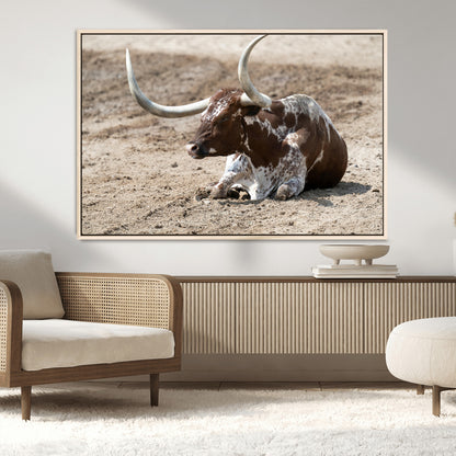 Texas Longhorn Wall Art Canvas Print, Framed Country Living Art Picture Print, Farmhouse Aesthetic Perfect Western Rustic Decor Artwork