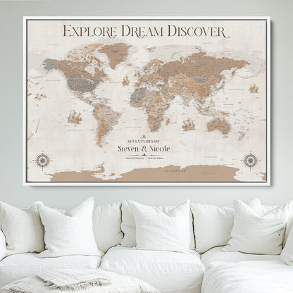 95738134-MGV-FC-36X24_White-Custom Push Pin World Map Wall Canvas Print – Personalized Travel Tracker with Pins – Framed Large Multi-Size Canvas for Home Office Decor - H13