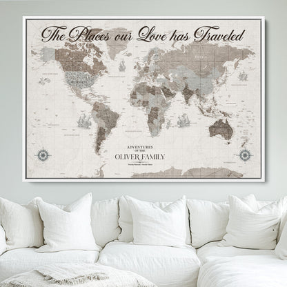 88245481-MGV-CV-36X24-Custom Push Pin World Map Wall Canvas Print – Personalized Travel Tracker with Pins – Framed Large Multi-Size Canvas for Home Office Decor