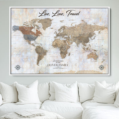 76256172-MGV-FC-36X24_White-Custom Push Pin World Map Wall Canvas Print – Personalized Travel Tracker with Pins – Framed Large Multi-Size Canvas for Home Office Decor - H20