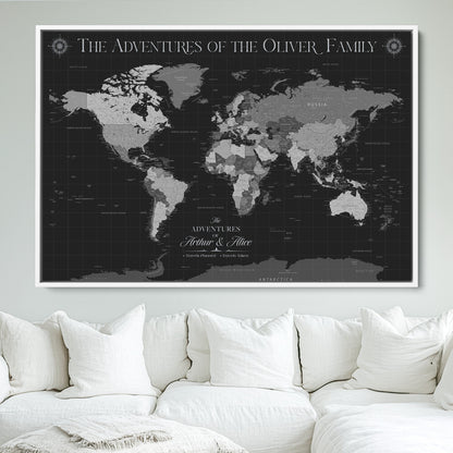 58711315-MGV-CV-36X24-Custom Push Pin World Map Wall Canvas Print – Personalized Travel Tracker with Pins – Framed Large Multi-Size Canvas for Home Office Decor