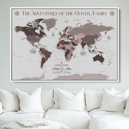 43789856-MGV-FC-36X24_White-Custom Push Pin World Map Wall Canvas Print – Personalized Travel Tracker with Pins – Framed Large Multi-Size Canvas for Home Office Decor - H27