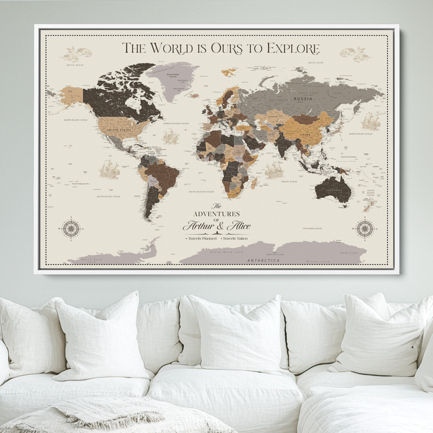 80998319-MGV-FC-36X24_White-Personalize World Map Push Pin Wall Canvas Print – Personalized Travel Tracker with Pins – Framed Large Multi-Size Canvas for Home Office Decor