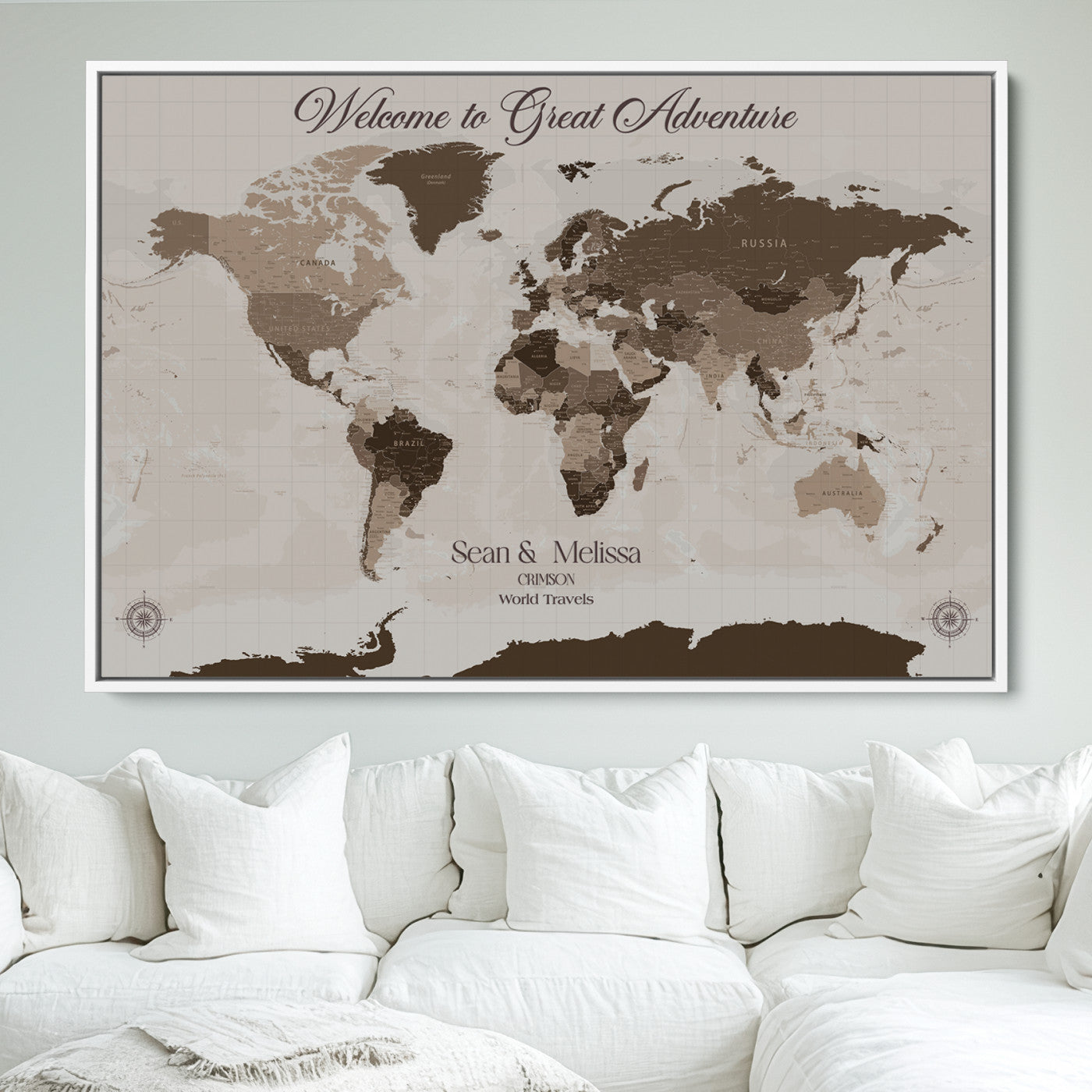 49871705-MGV-FC-36X24_White-Push Pin Customize World Map Wall Canvas Print – Personalized Travel Tracker with Pins – Custom Wall Art Canvas for Home Office Decor
