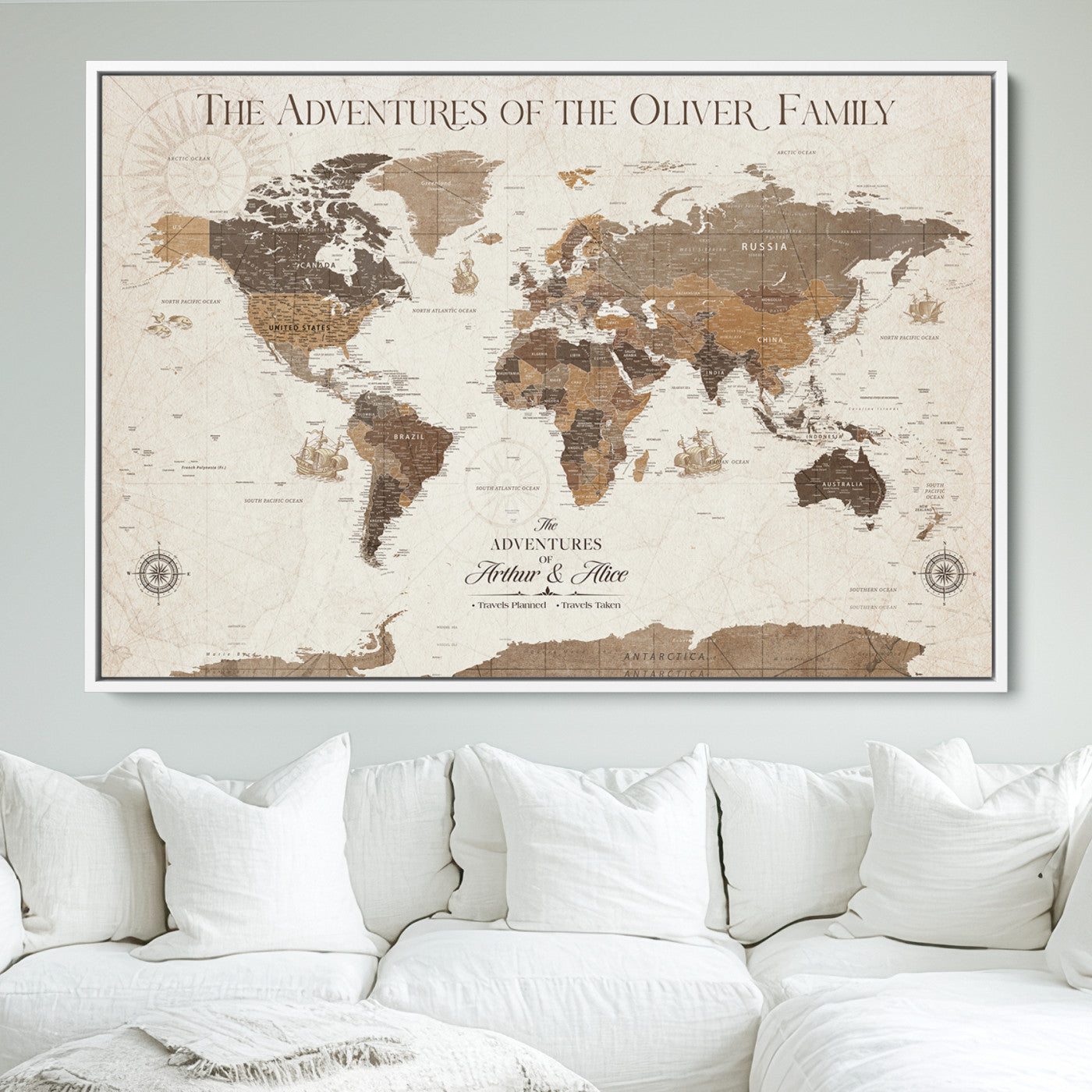 84483613-MGV-FC-36X24_White-Custom Push Pin World Map Wall Canvas Print – Personalized Travel Tracker with Pins – Framed Large Multi-Size Canvas for Home Office Decor