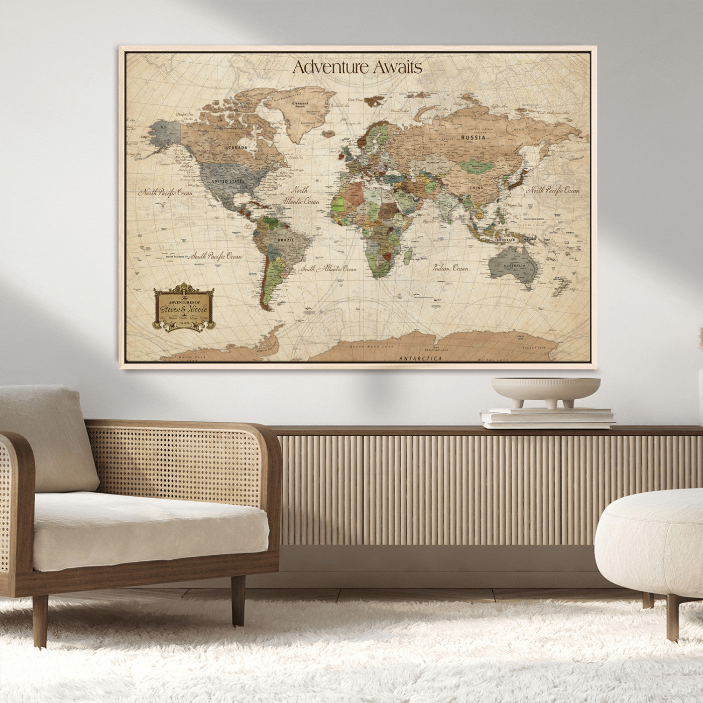Custom Push Pin World Map Wall Canvas Print – Personalized Travel Tracker with Pins – Framed Custom Quotie Canvas for Home Office Decor