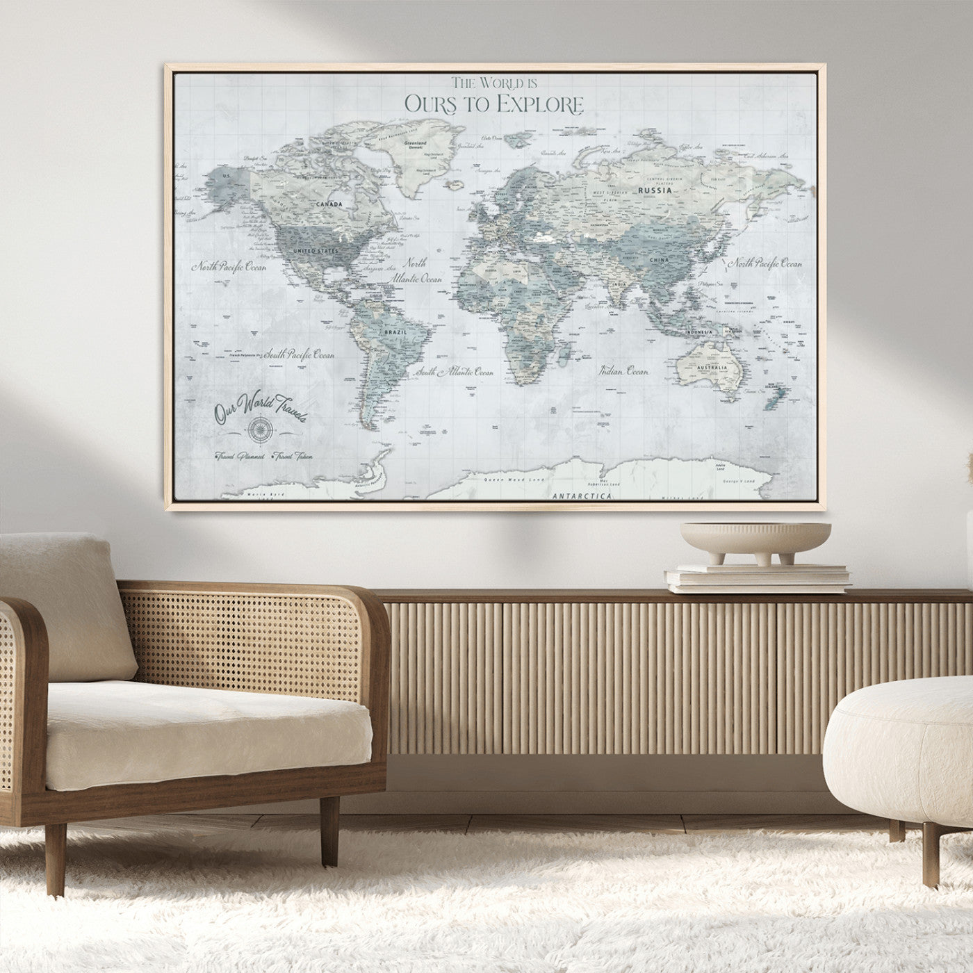 Custom Push Pin World Map Wall Canvas Print – Personalized Travel Tracker with Pins – Framed Custom Quotie Canvas for Home Office Decor