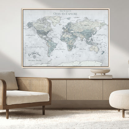 Custom Push Pin World Map Wall Canvas Print – Personalized Travel Tracker with Pins – Framed Custom Quotie Canvas for Home Office Decor