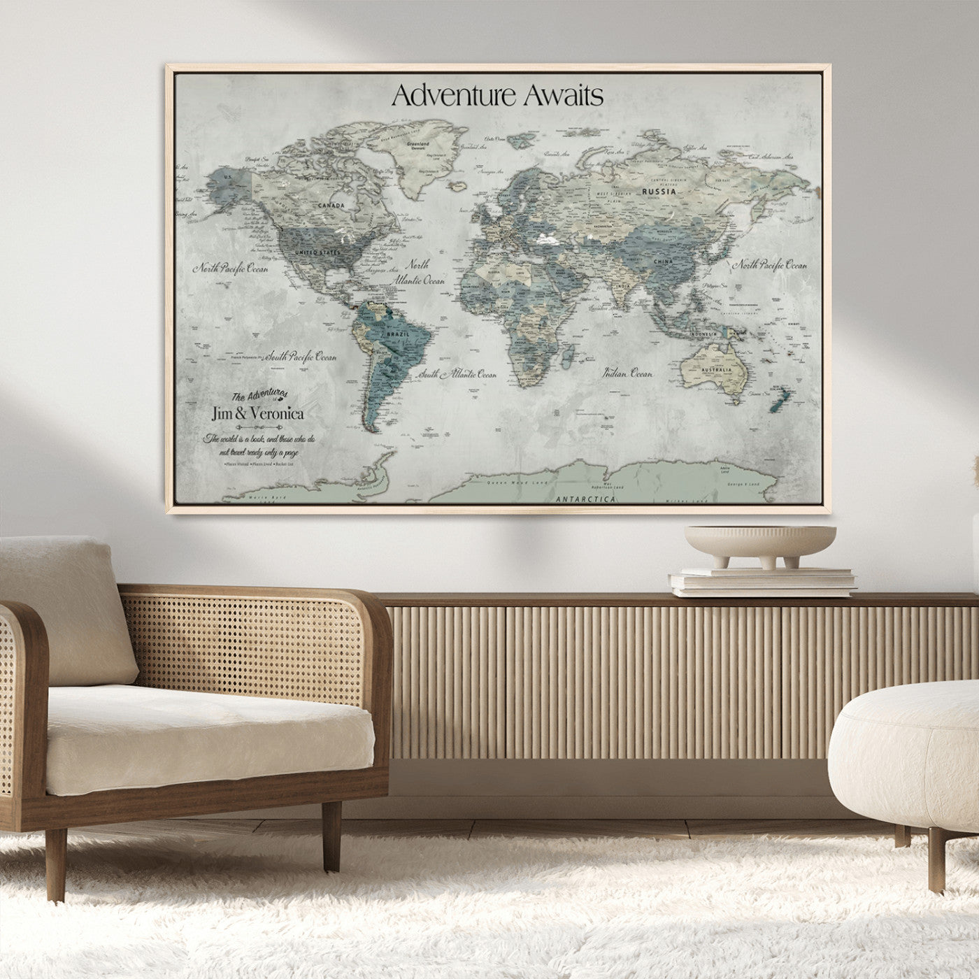 Customize Push Pin World Map Wall Canvas Print – Personalized Travel Tracker with Pins – Framed Custom Quotie Canvas for Home Office Decor