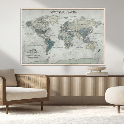 Customize Push Pin World Map Wall Canvas Print – Personalized Travel Tracker with Pins – Framed Custom Quotie Canvas for Home Office Decor