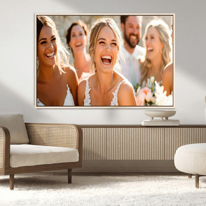 MGV-FC-36X24 - Joyful Wedding Wall Art – Laughing Bride and Bridesmaids Canvas Print, Romantic Celebration Photography Decor for Bedroom, Living Room, or Wedding Gift