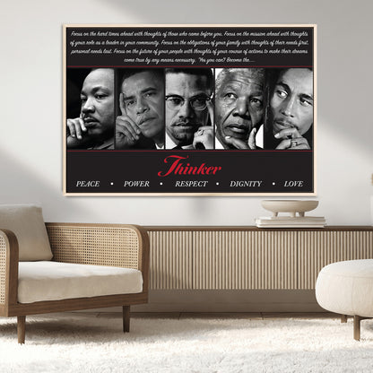 Monochrome canvas of iconic Black leaders with a powerful quote, perfect for modern spaces with a cultural or motivational theme.