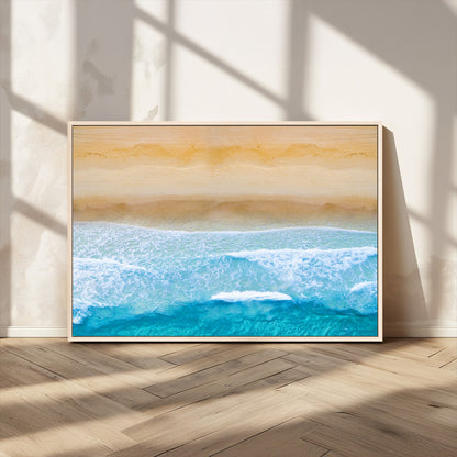 -Aerial Beach Wall Art – Serene Ocean Waves & Sandy Shore Canvas Print, Coastal Home Decor for Living Room, Bedroom or Office