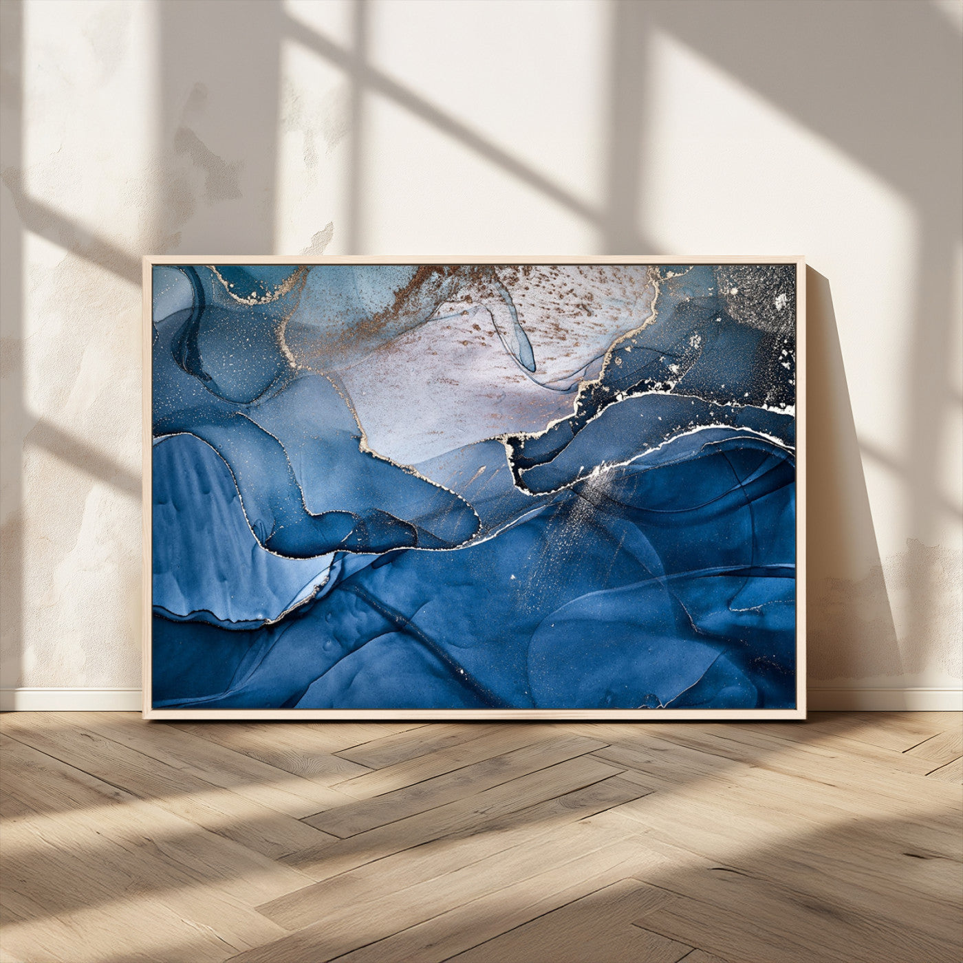 27810-MGV-FC-36X24_Natural-Abstract Blue Gold Fluid Art Wall Decor – Modern Canvas Print, Elegant Home & Office Wall Art, Stylish Living Room or Bedroom Decoration