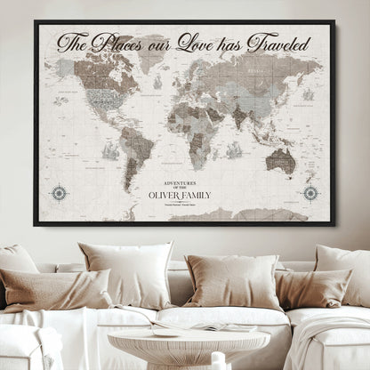 88245481-MGV-CV-36X24-Custom Push Pin World Map Wall Canvas Print – Personalized Travel Tracker with Pins – Framed Large Multi-Size Canvas for Home Office Decor