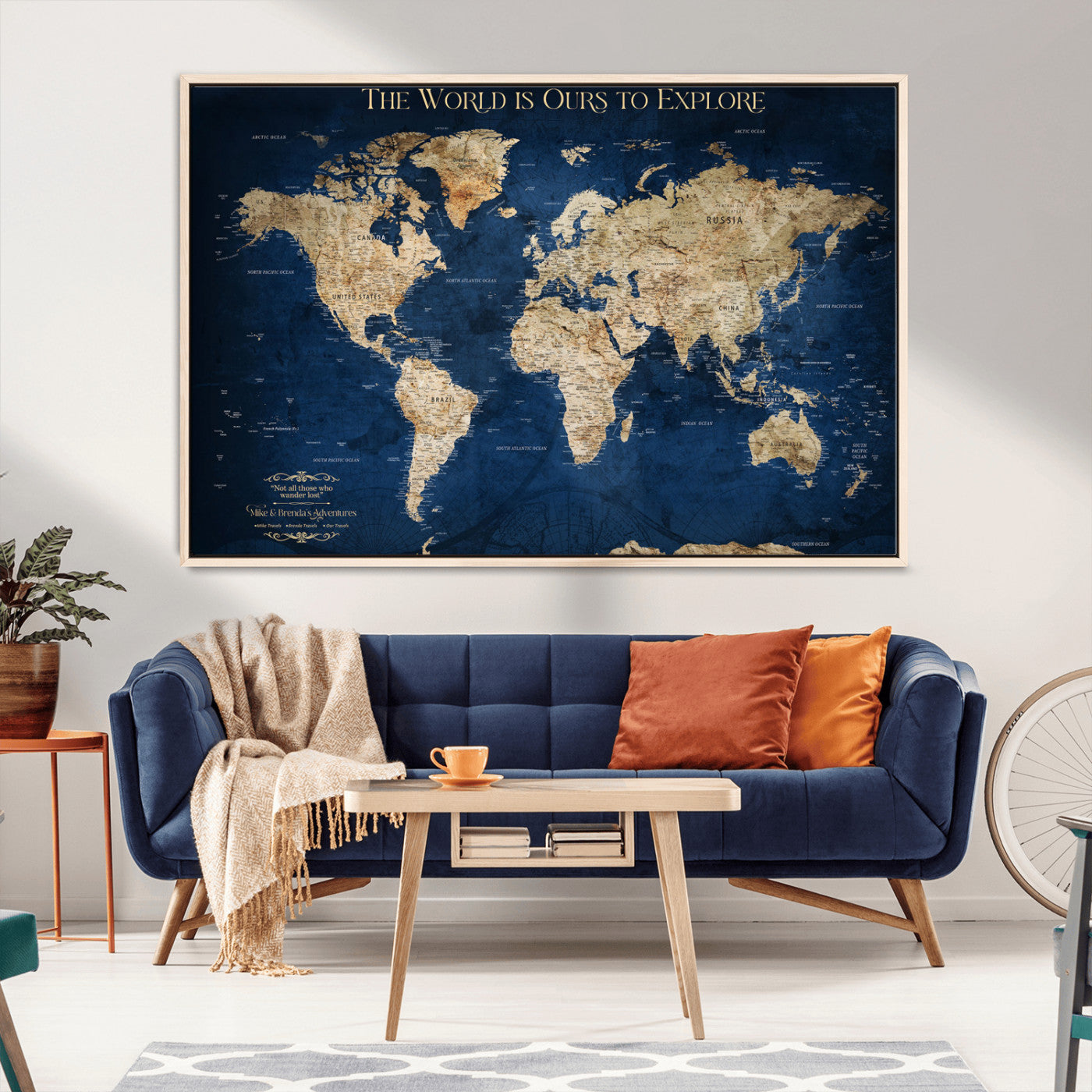 10181149-MGV-CV-36X24-Framed Push Pin World Travel Map – Canvas Wall Print of Where I’ve Been, Old-Style Adventure Map with Pins for Tracking Trips - H2-3