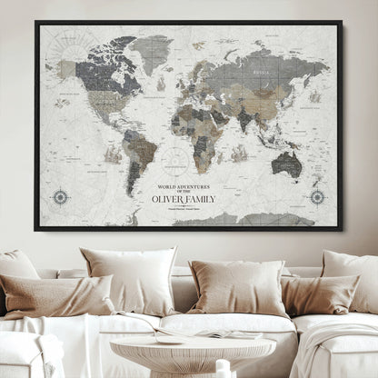 24596128-MGV-CV-36X24-Custom Push Pin World Map Wall Canvas Print – Personalized Travel Tracker with Pins – Framed Large Multi-Size Canvas for Home Office Decor