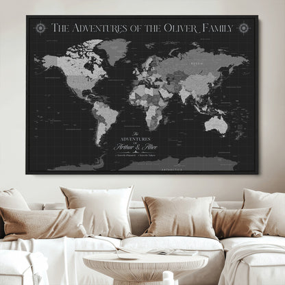 58711315-MGV-CV-36X24-Custom Push Pin World Map Wall Canvas Print – Personalized Travel Tracker with Pins – Framed Large Multi-Size Canvas for Home Office Decor