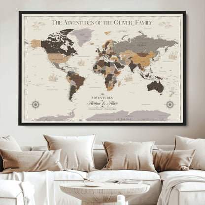 41470751-MGV-CV-36X24-Custom Push Pin World Map Wall Canvas Print – Personalized Travel Tracker with Pins – Framed Large Multi-Size Canvas for Home Office Decor