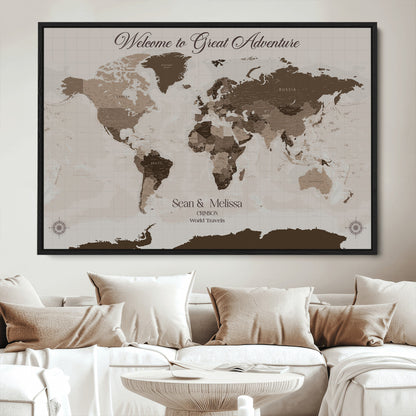 49871705-MGV-CV-36X24-Push Pin Customize World Map Wall Canvas Print – Personalized Travel Tracker with Pins – Custom Wall Art Canvas for Home Office Decor