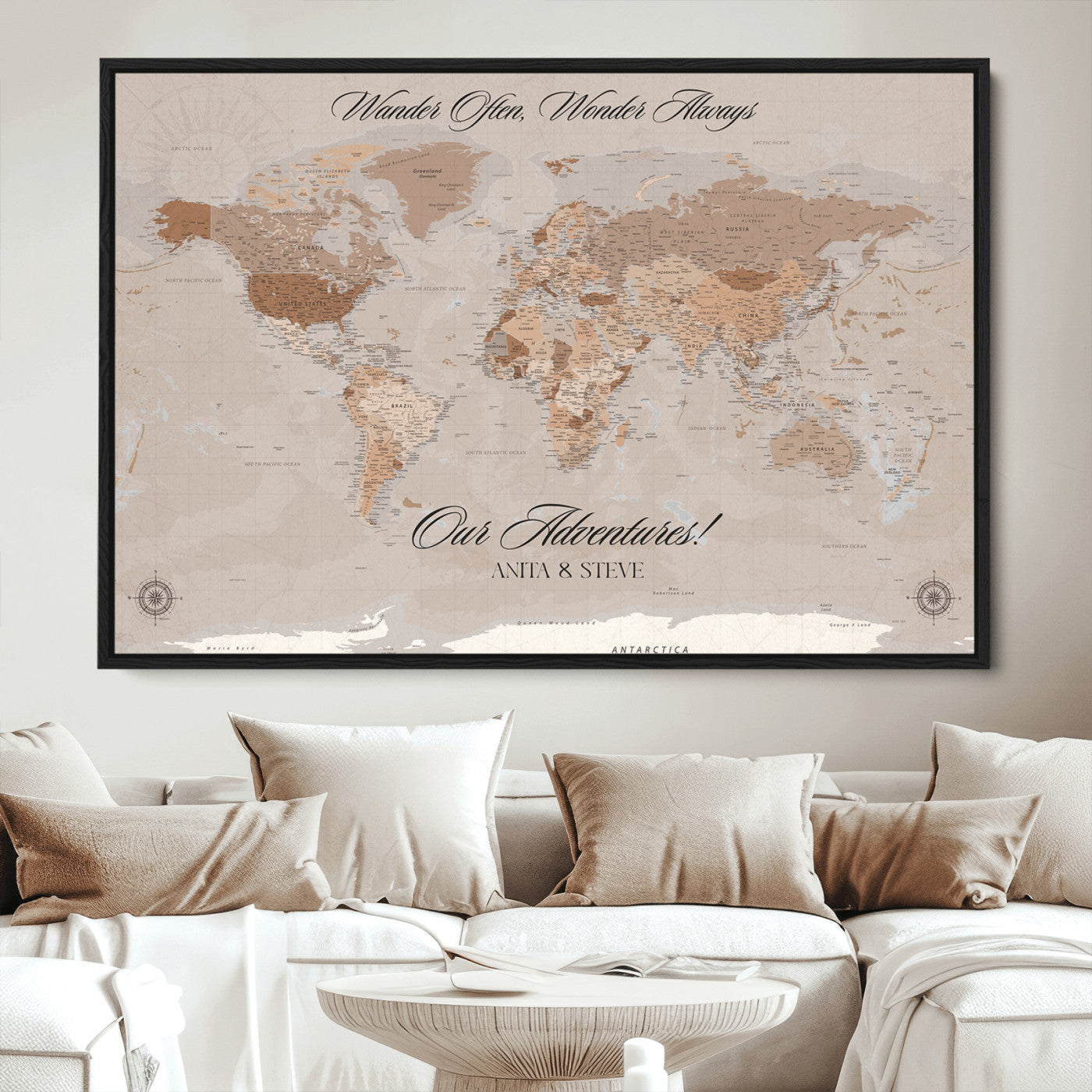 95243244-MGV-CV-36X24-Custom Push Pin World Map Wall Canvas Print – Personalized Map for Travel Lovers - Large Personalized Gift for Home Office Decor