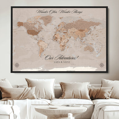 95243244-MGV-CV-36X24-Custom Push Pin World Map Wall Canvas Print – Personalized Map for Travel Lovers - Large Personalized Gift for Home Office Decor