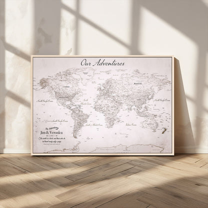 Customize Push Pin World Map Wall Canvas Print – Personalized Travel Map with Foam Pins – Framed Custom Quotie Canvas for Home Office Decor