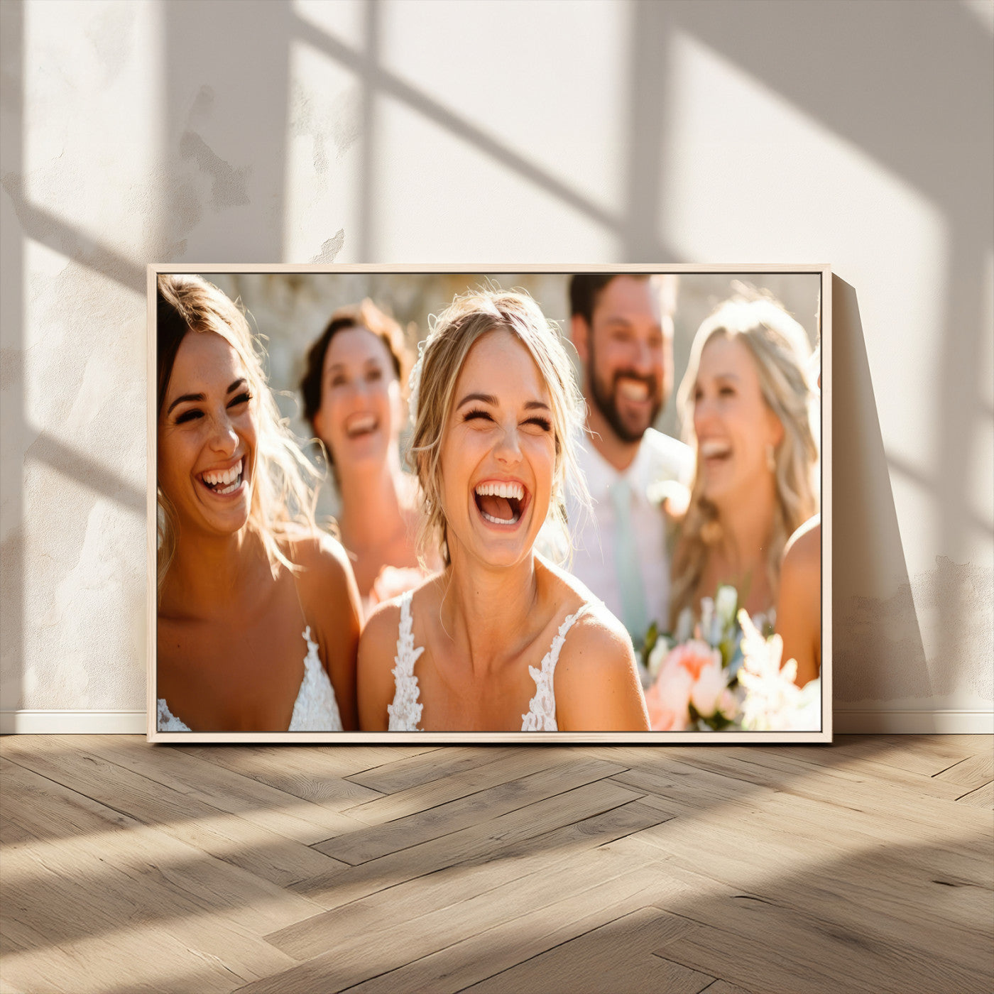 MGV-FC-36X24 - Joyful Wedding Wall Art – Laughing Bride and Bridesmaids Canvas Print, Romantic Celebration Photography Decor for Bedroom, Living Room, or Wedding Gift