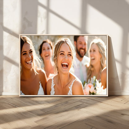 MGV-FC-36X24 - Joyful Wedding Wall Art – Laughing Bride and Bridesmaids Canvas Print, Romantic Celebration Photography Decor for Bedroom, Living Room, or Wedding Gift