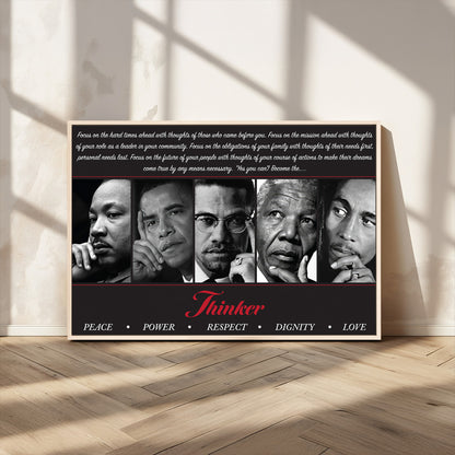 Monochrome canvas of iconic Black leaders with a powerful quote, perfect for modern spaces with a cultural or motivational theme.
